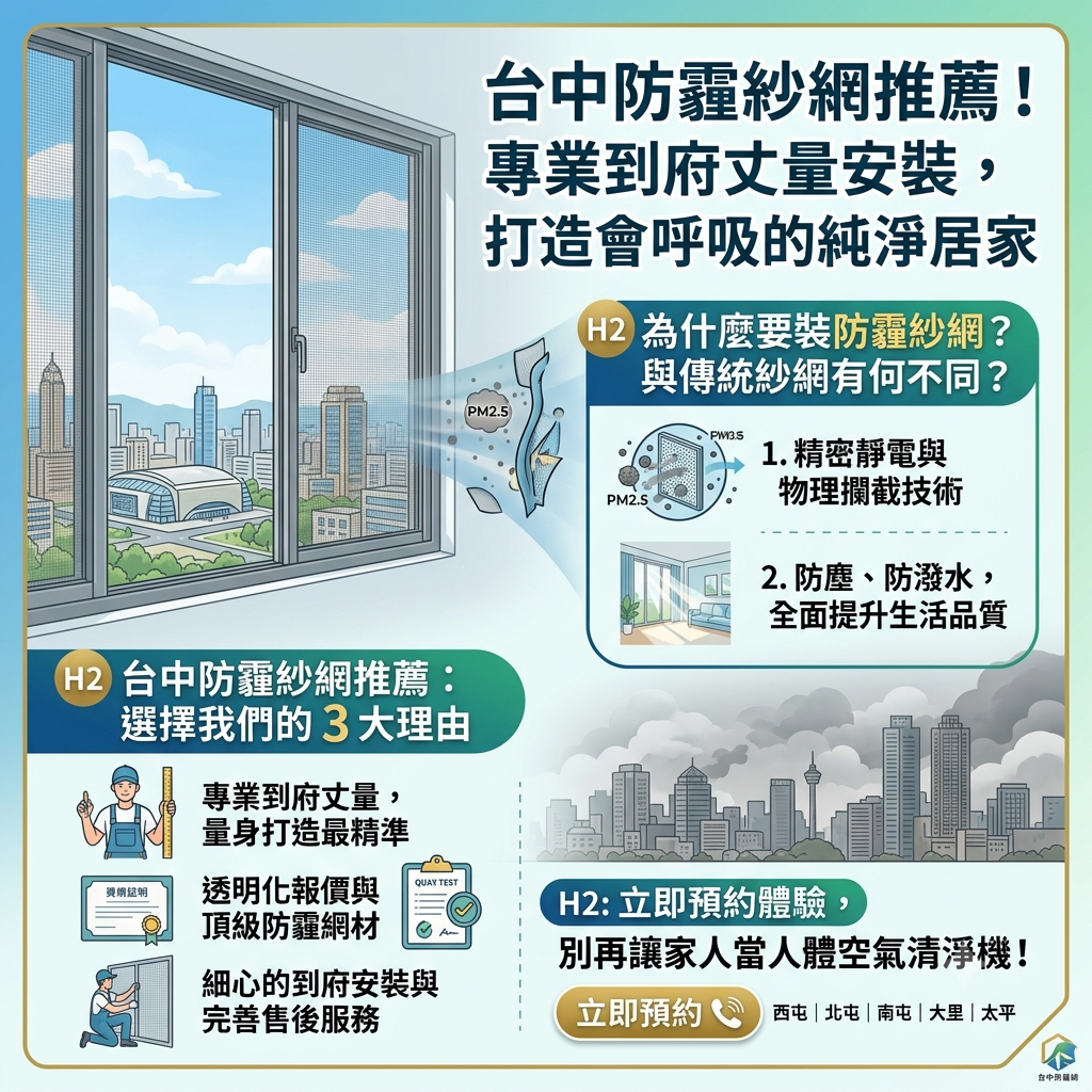 台中防霾紗網推薦!專業到府丈量安裝,打造會呼吸的純淨居家