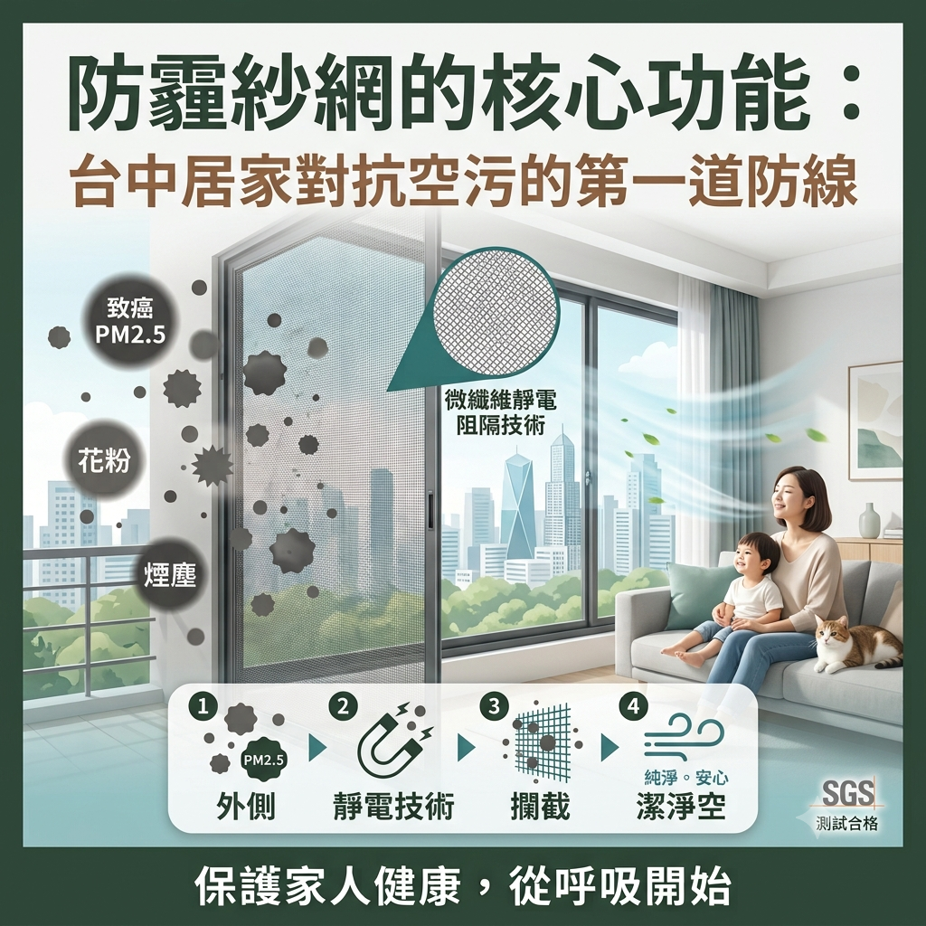 防霾紗網的核心功能：台中居家對抗空污的第一道防線