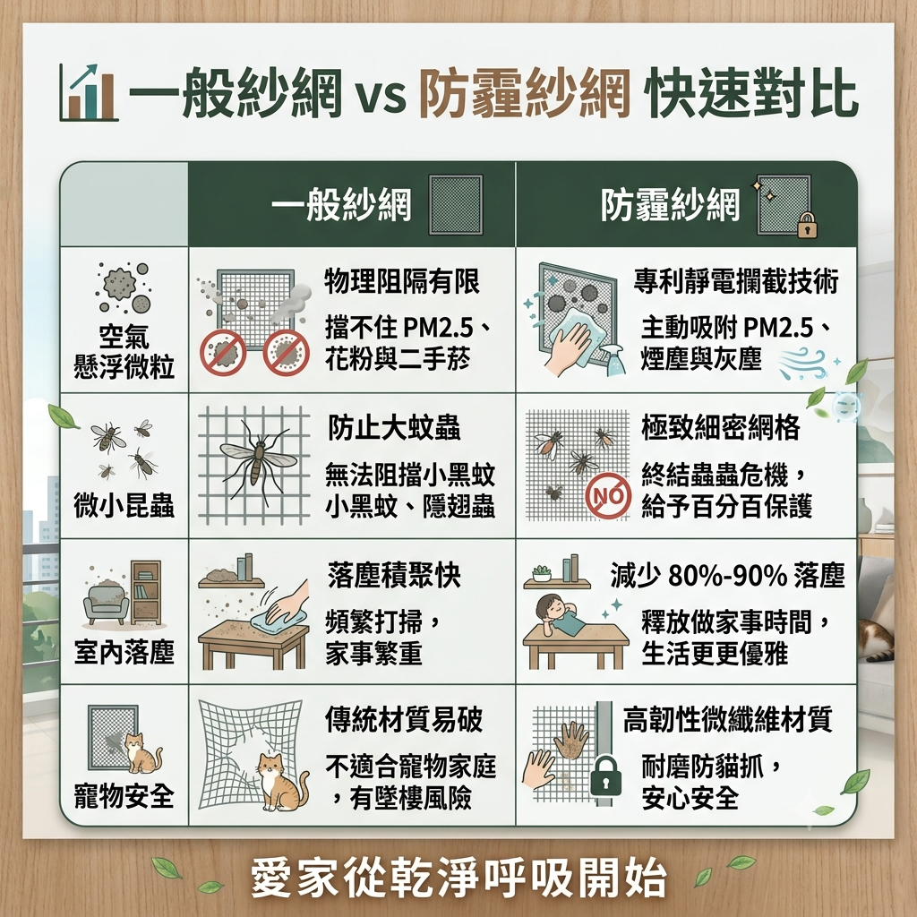 一、 20目紗網（一般紗網）：注重極致通風的傳統防蟲防線